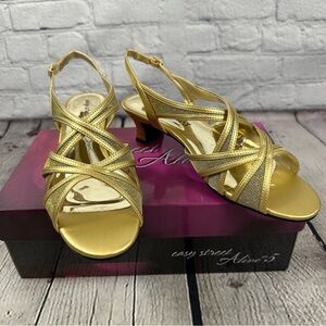 Easy Street Alive @ 5 Tristen Sandals Dance Flex Outsole Gold Satin/Glitter 8.5M